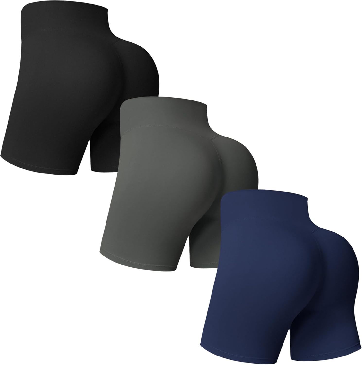 MOREFEEL 3 Pack Workout Gym Shorts Women-5″ Seamless Butt Lifting Tummy Control Plus Size Seamless Booty Biker Shorts