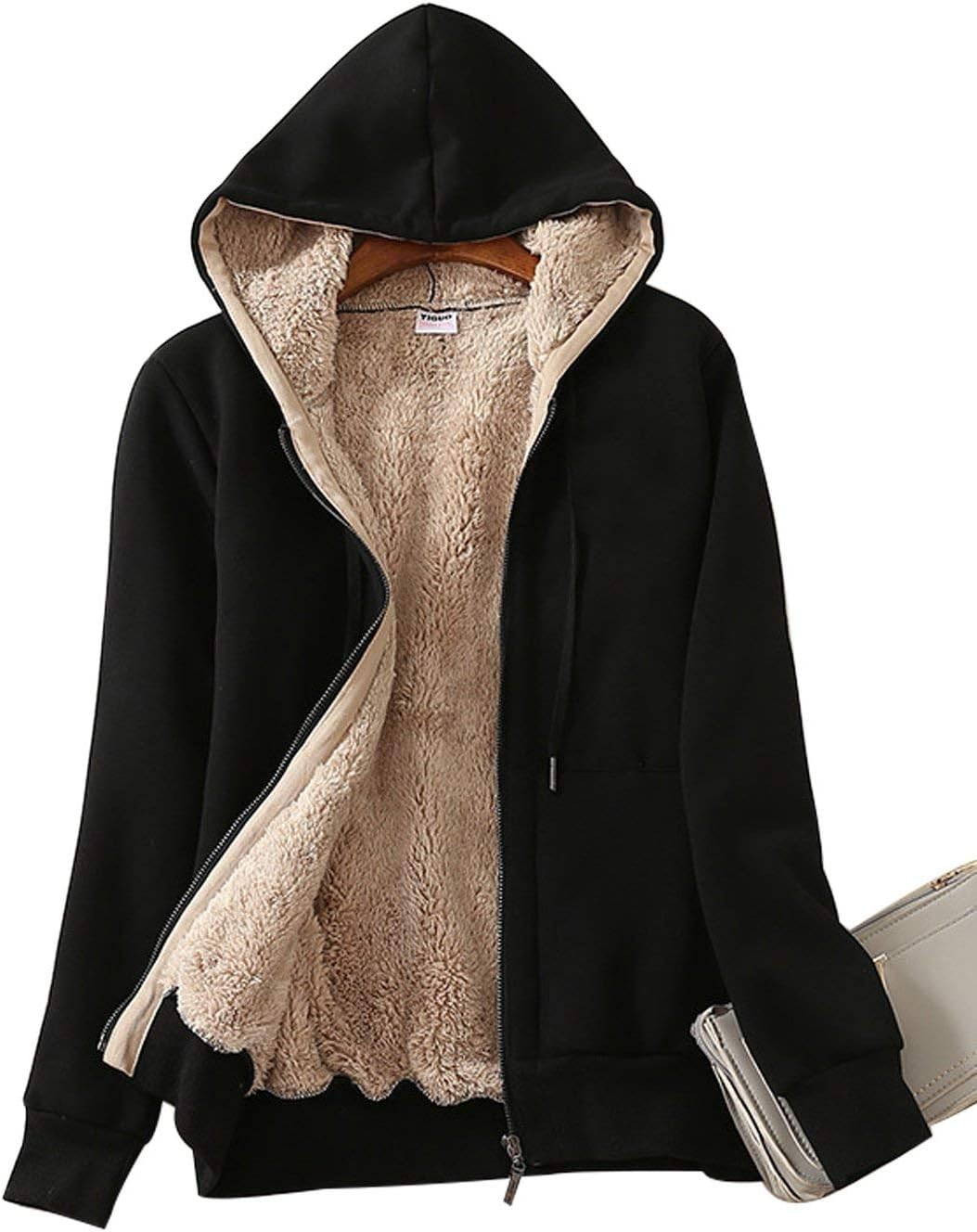 Yeokou Women’s Casual Full Zip Up Sherpa Lined Hoodie Sweatshirt Jacket Coat