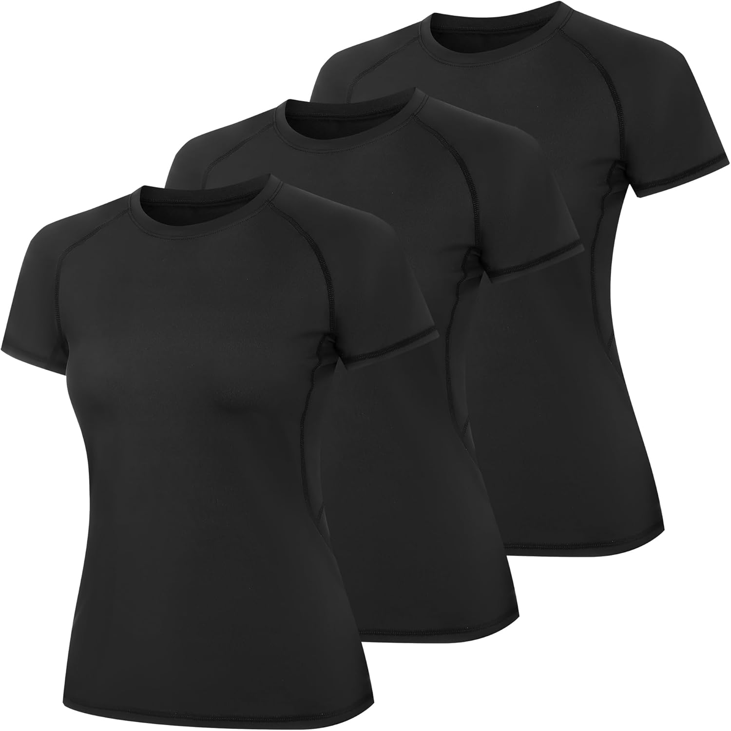 HovSiyla 3 Pack Womens Compression Short Sleeve T Shirts Workout Athletic Moisture Wicking Running Hiking Dri Fit Sports Tops