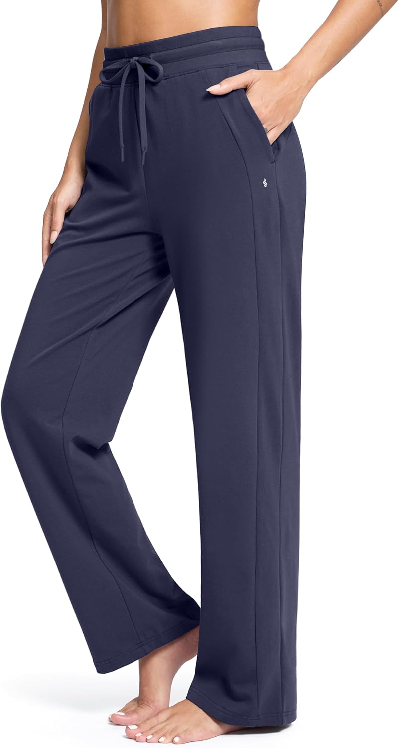 Soothfeel Women’s Cotton Sweatpants Lounge Sweat Pants High Waisted Open Bottom Casual Yoga Pants for Women with Pockets