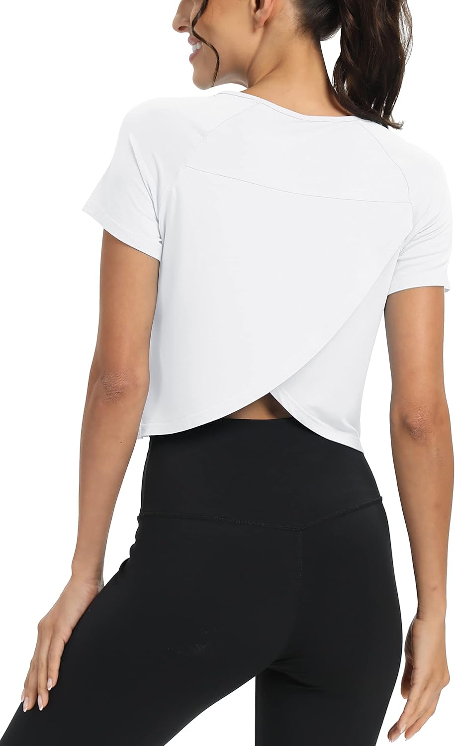 Mippo Workout Tops for Women Cropped Split Back Athletic Gym Exercise Shirts Loose Fit