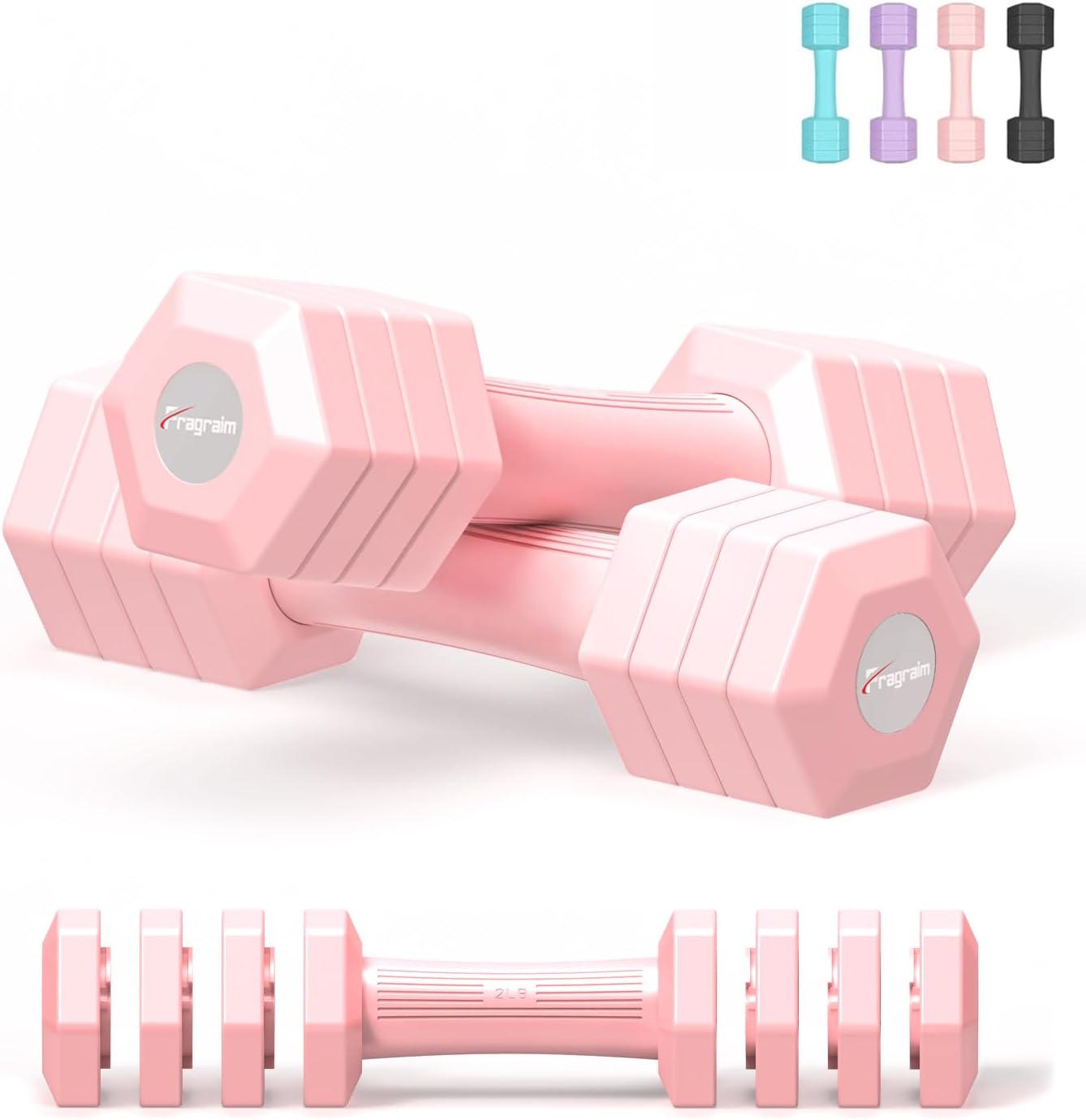 Adjustable Dumbbells Set, 4 in 1 Hand Weights Set for Women Men 10 LB/ 12 LB Dumbbell Pair Each 2lbs 3lbs 4lbs 5lbs Weights Dumbbells Set with TPU Soft Rubber Handle for Home Gym Exercise Fitness