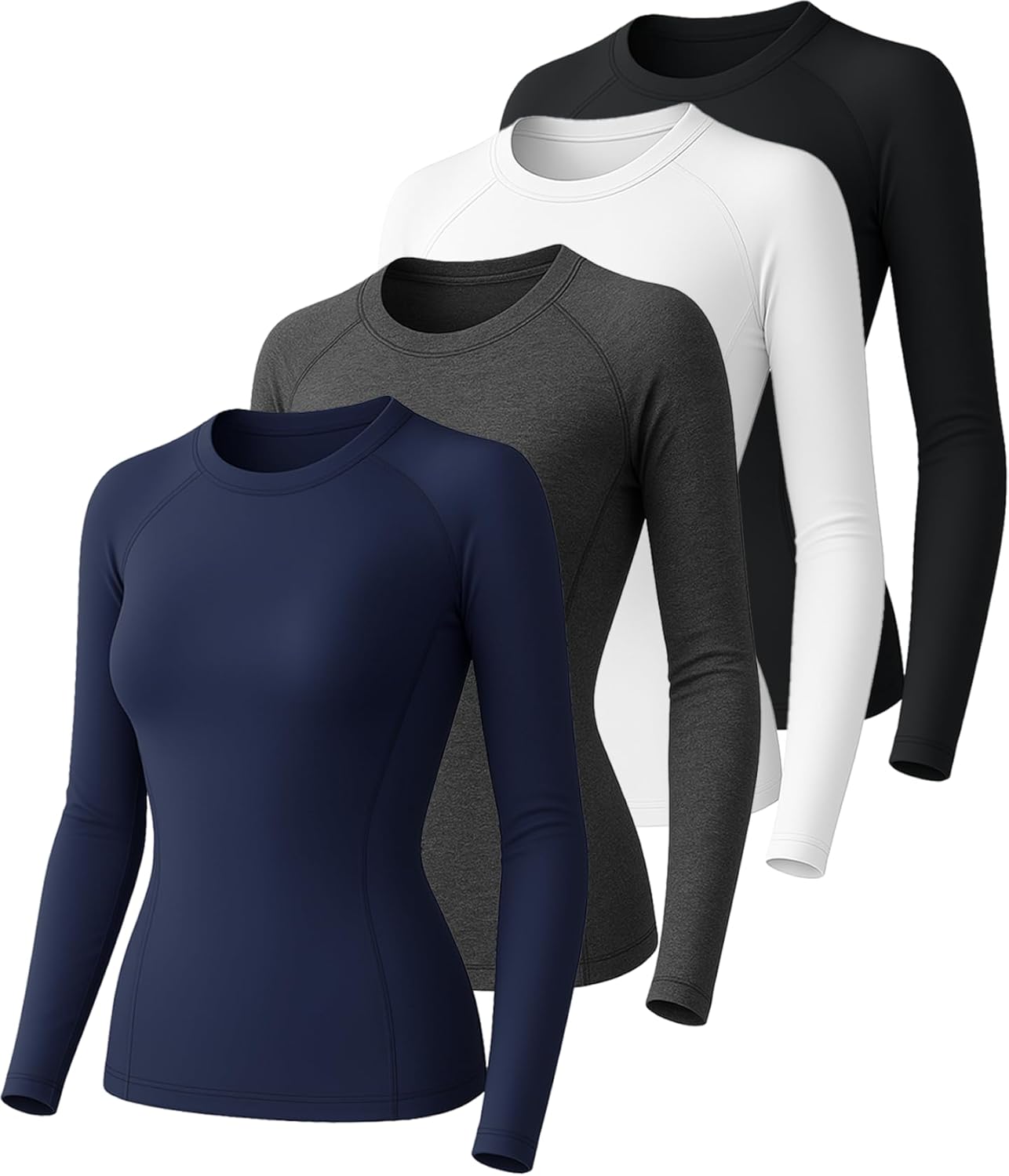 Long Sleeve Compression Shirts Woman’s Underscrub Athletic Workout Undershirt Tops Dry Fit T-Shirt for Gym Running
