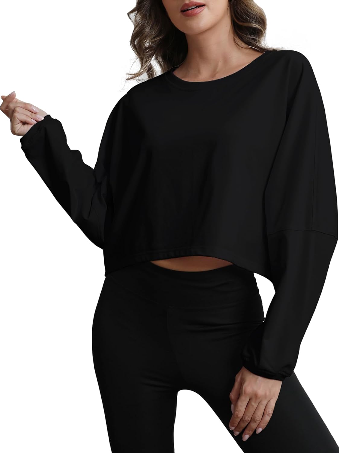 Womens Cropped Sweatshirt Loose Fit Workout Tops – Crewneck Pullover Long Sleeve Casual Fashion Sweaters