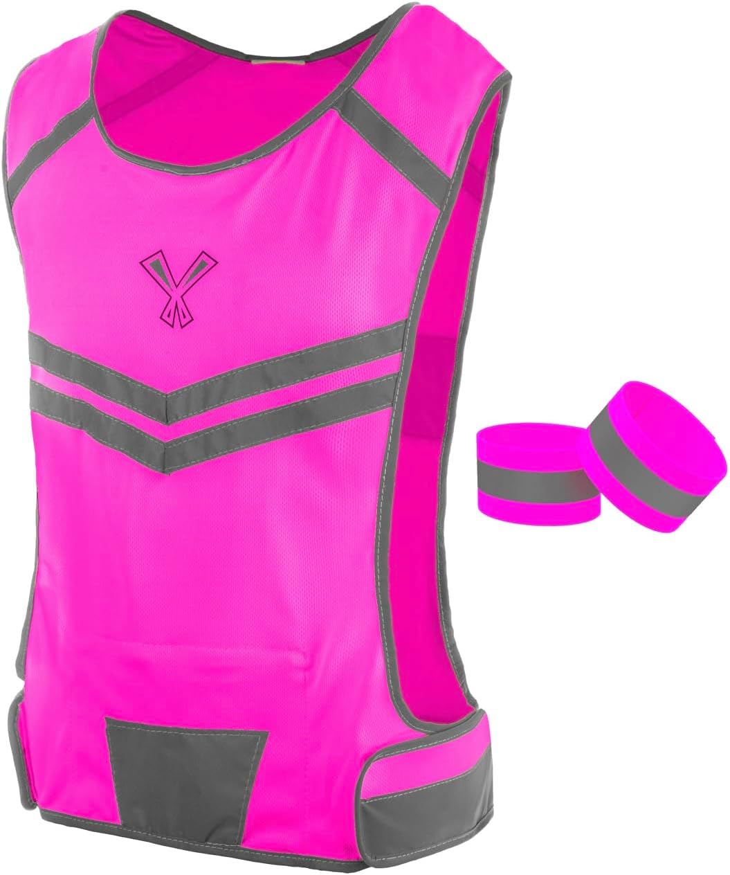 Reflective Running Vest with Pocket & 2 Bands with High visibility for Night Running, Walking & Cycling