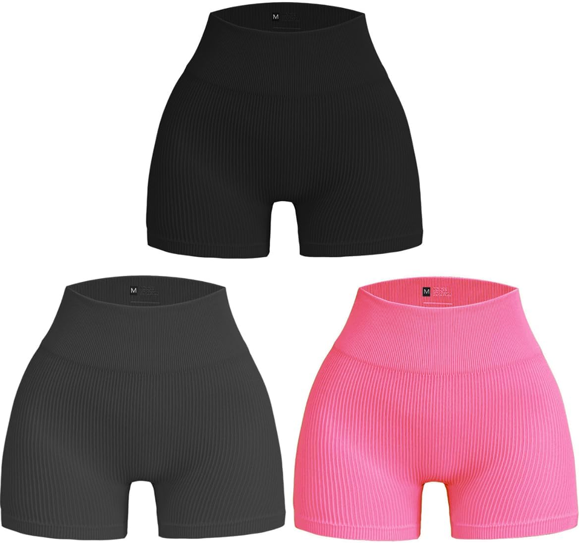 Women’s 3 Piece Yoga Shorts Ribbed Seamless Workout High Waist Yoga Gym Booty Running Short Pants