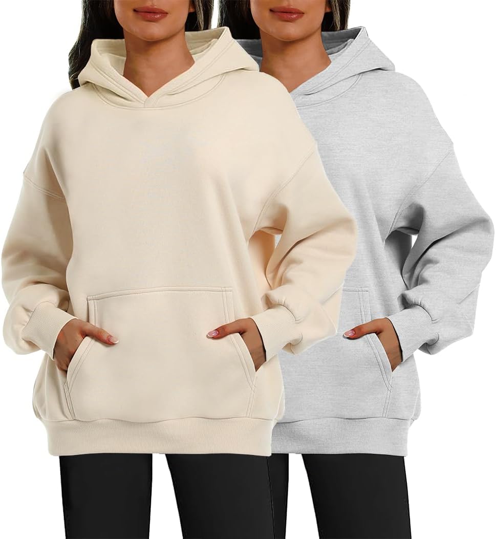 XFIFM 2 Pack Womens Oversized Hoodies Sweatshirts Fleece Hooded Pullover Tops Sweaters Casual Comfy Fall Fashion