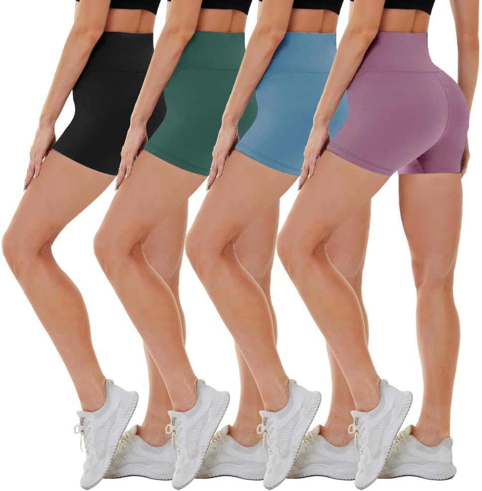 CAMPSNAIL 4 Pack Biker Shorts for Women High Waist – 5″/8″ Tummy Control Soft Athletic Yoga Workout Running Gym Shorts