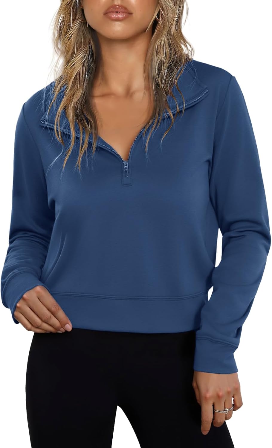 Totatuit Women Half Zip Up Cropped Lapel Sweatshirt Quarter Zipper Casual Long Sleeve Tops Fall Trendy Clothes