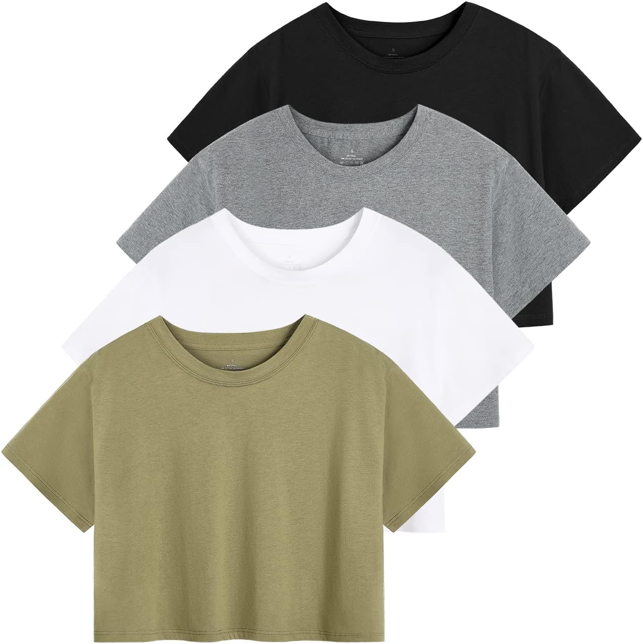 Cosy Pyro 4-Pack Women’s Cotton Crop T-Shirts Short Sleeve Solid Cropped Athletic Top Round Neck Casual Workout Yoga Tees