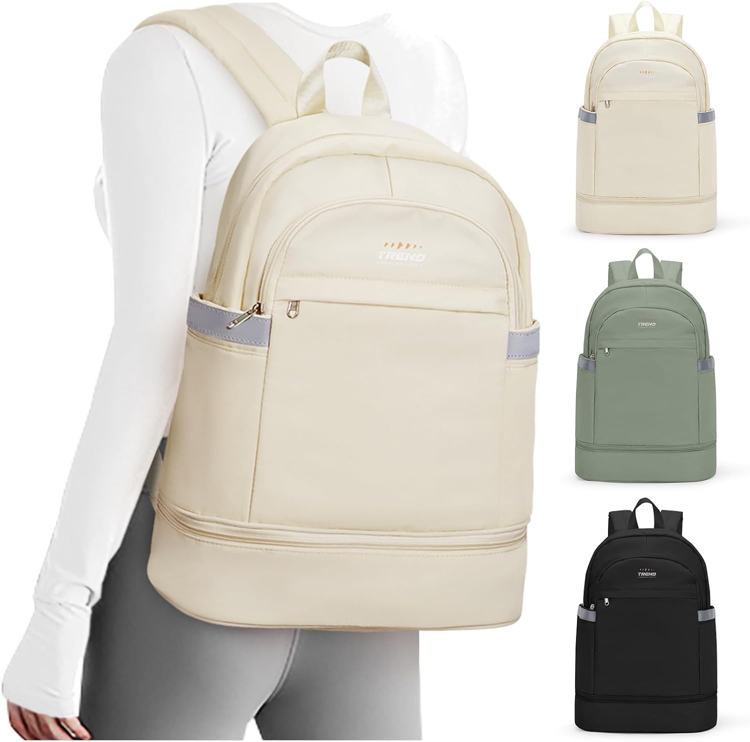 coofay Gym Backpack For Women Men Dance Sports Backpack With Shoe Compartment Waterproof Travel Backpacks Gym Bag Beige