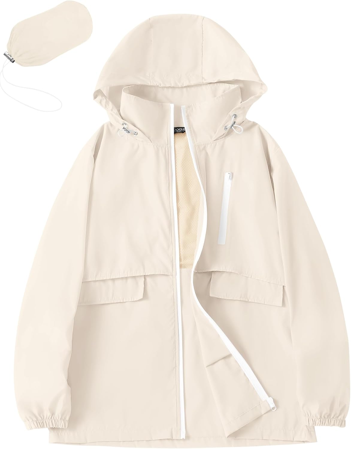 Avoogue Rain Jacket Women with Hooded Lightweight Waterproof Raincoats Packable Zipper Pockets Windbreakers