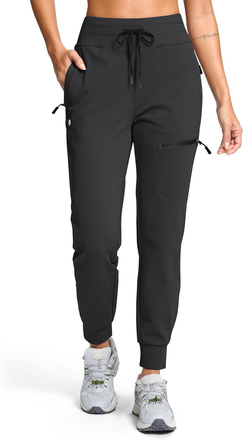 G Gradual Women’s Fleece Lined Joggers Hiking Pants 4 Zipper Pockets High Waisted Water Resistant Winter Running Sweatpants