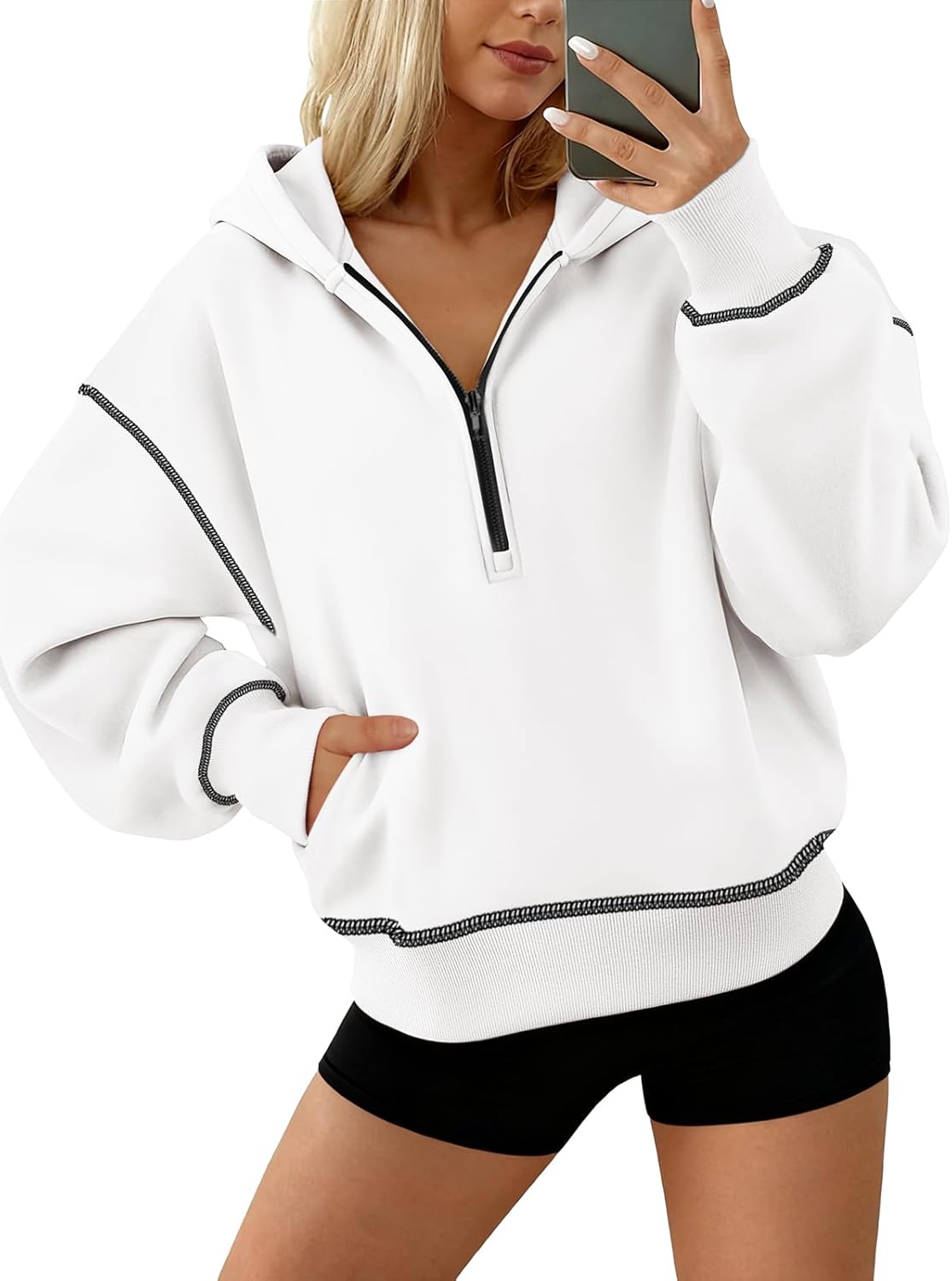ATHMILE Womens Fall Hoodies Half Zip Sweatshirts Long Sleeve Cropped Hooded Pullover Winter Fashion Clothes 2025