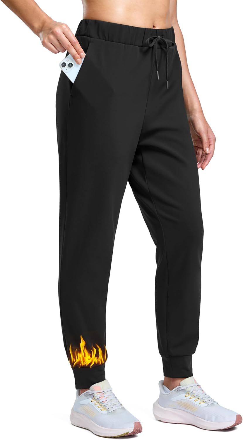 SANTINY Women’s Fleece Lined Joggers Pockets Drawstring Waterproof Sweatpants Thermal Ski Running Winter Hiking Pants Women