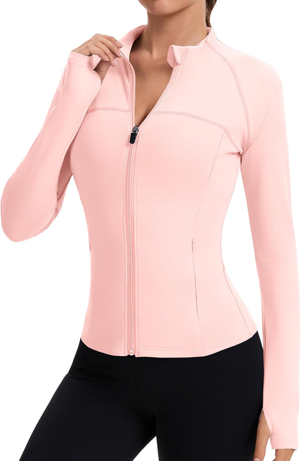 Rapbin Women’s Full Zip Workout jackets Runing Slim Fit Athletic Tops With Thumb Holes