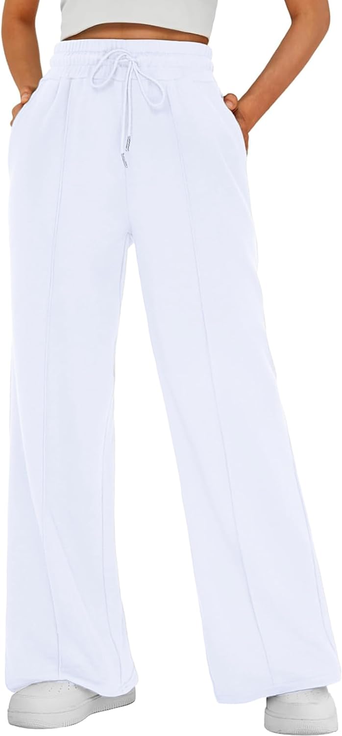 Womens Baggy Wide Leg Athletic Track Sweatpants High Waisted Drawstring Workout Joggers with Pockets
