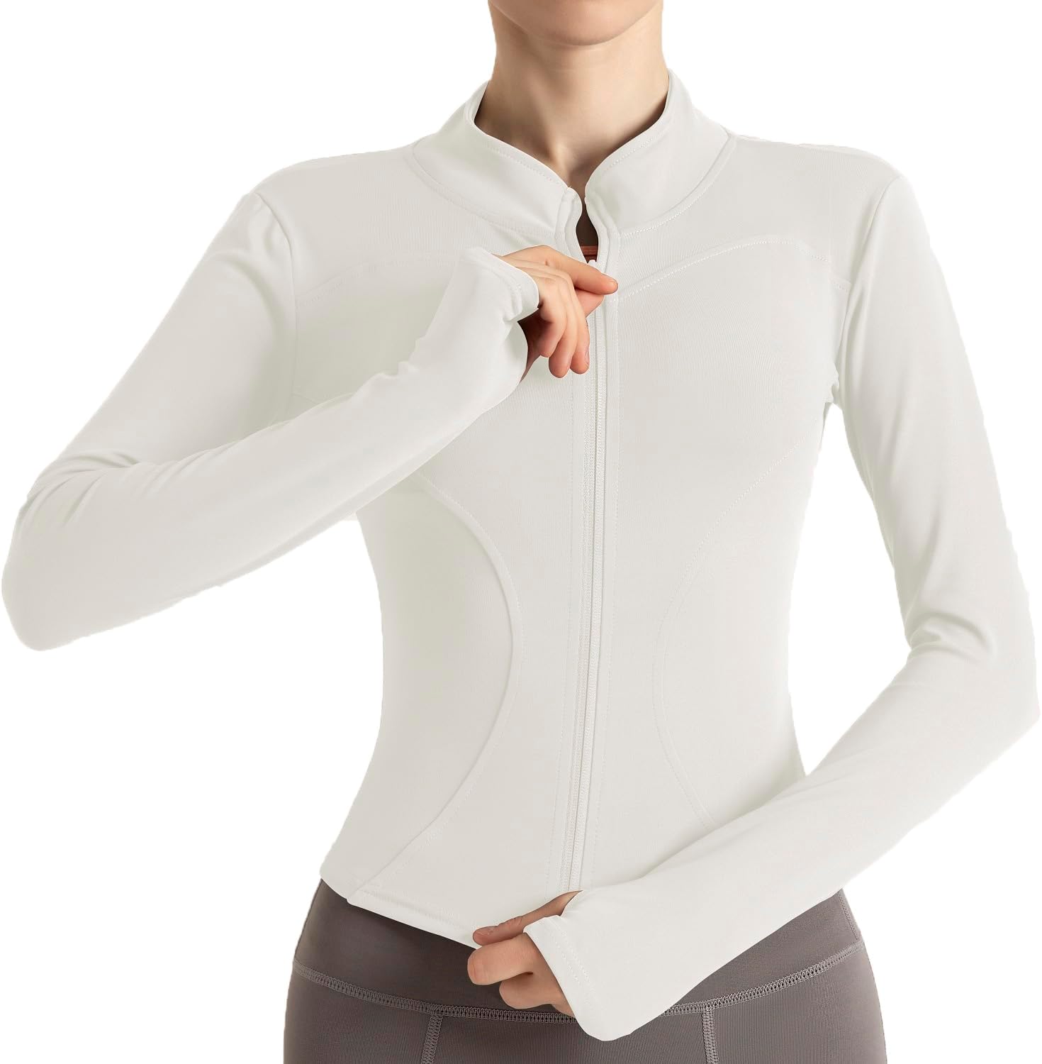 Women’s Cropped Lightweight Stretchy Running Track Jackets Full Zip Slim Fit Athletic Tops with Thumb Holes