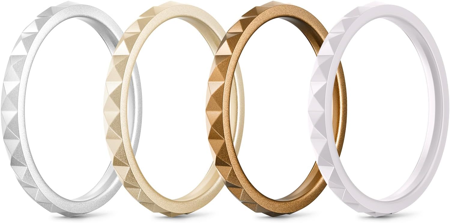 Egnaro Silicone Wedding bands women:2.5mm Wide – 2mm Thick Gold and Silver Rubber Rings with Half Size,4-8 Variety Multipack