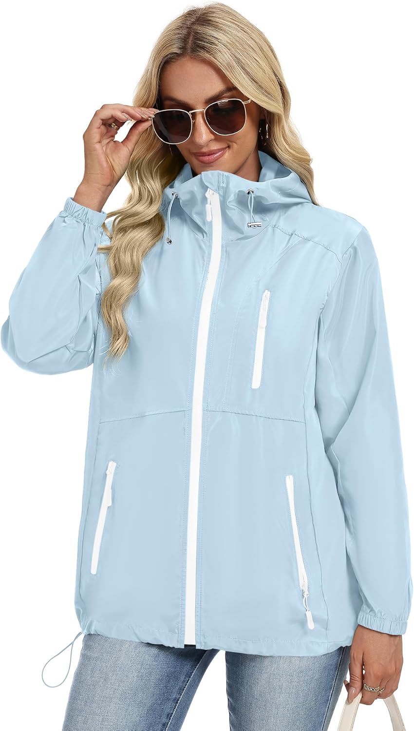 Avoogue Women’s Lightweight Rain Jacket Waterproof with Hood Packable Windbreaker Jacket for Women
