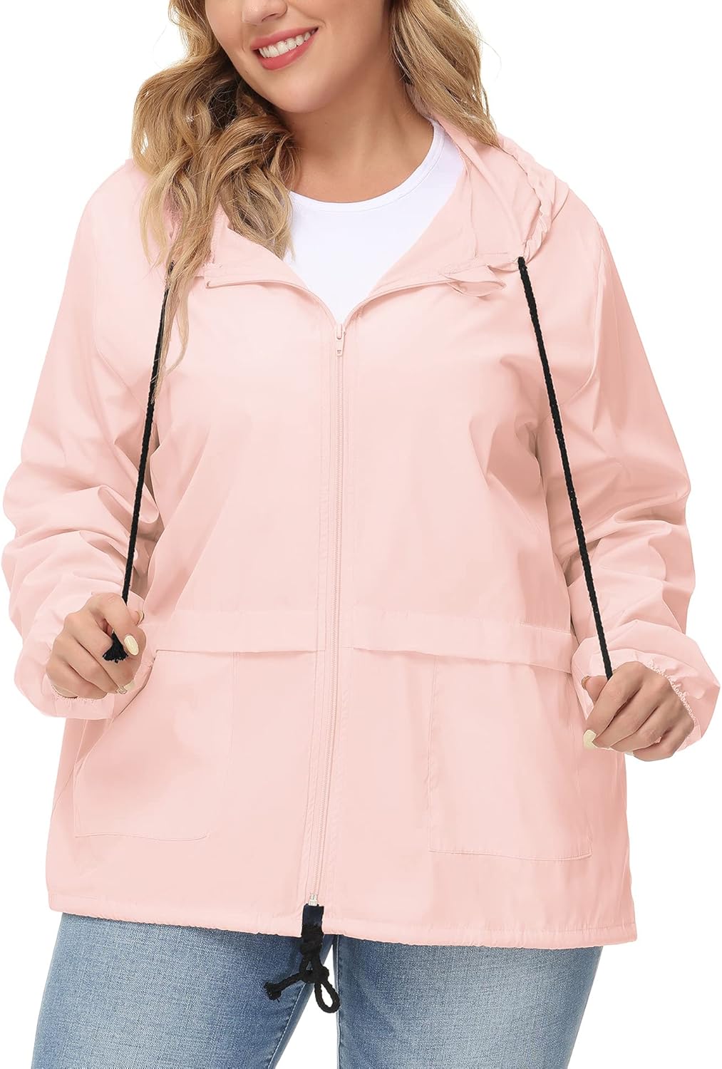 Avoogue Plus Size Raincoat Women Waterproof Rain Jacket Packable Outdoor Hooded Windbreaker