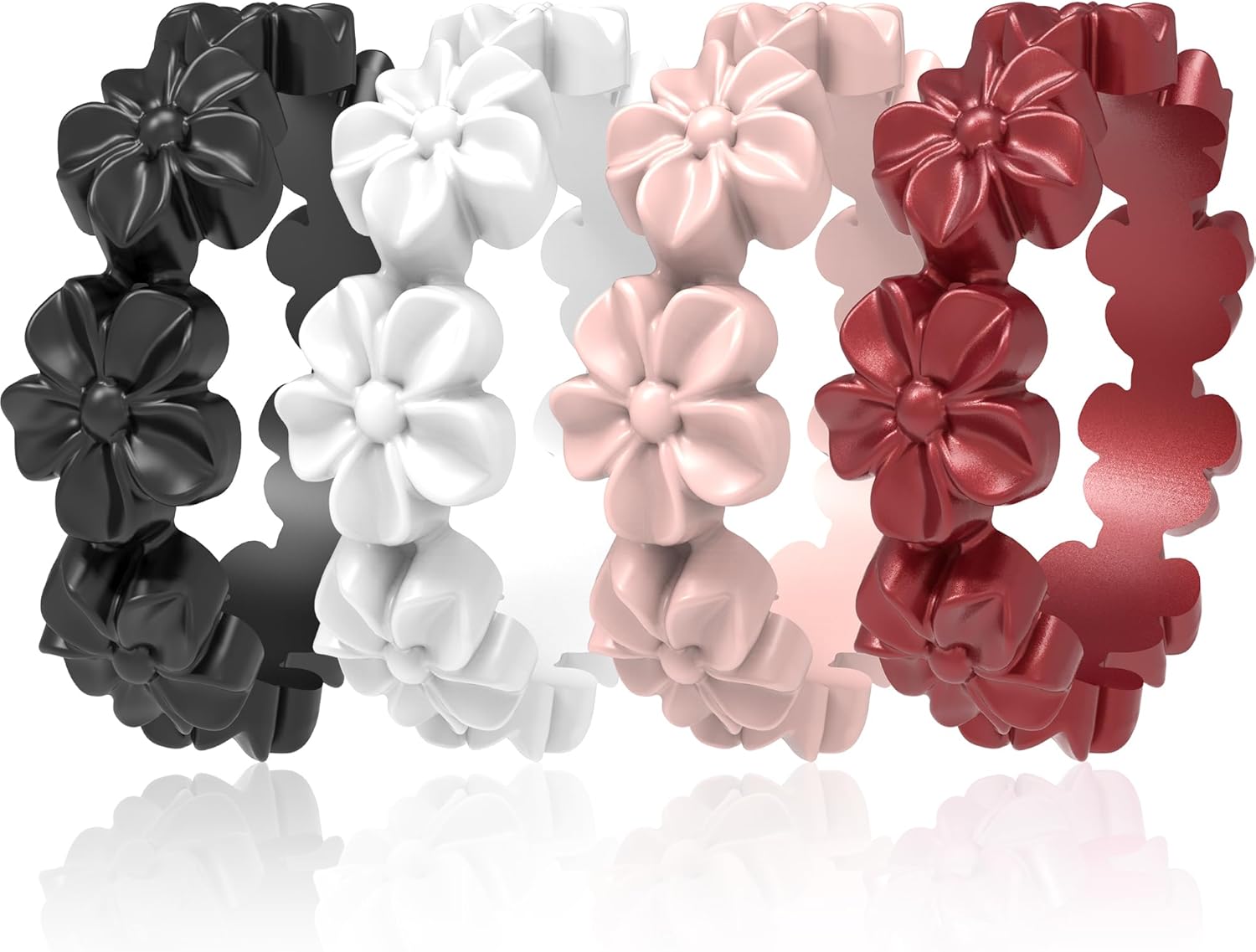 7/4 Packs Silicone Rings for Women – Soft and Pretty. Comfortable, Breathable, Stackable Rings. Lightweight Rubber Womens Engagement Ring & Wedding Band. Lucky Flower Collection