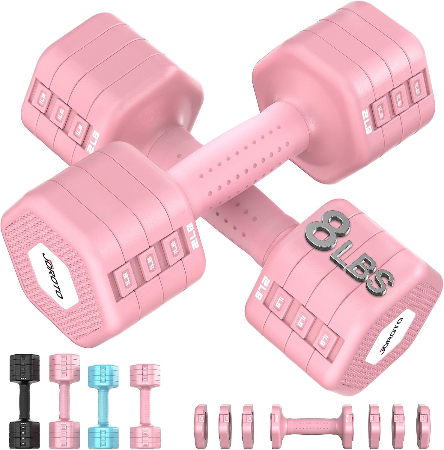 JOROTO 4-in-1 Adjustable Dumbbell Set of 2, 16LBS/22LBS Hand Weights for Women, Men, Upgraded TPE Soft Handle, 1s-Adjust Dual-Stable Dumbbell Set for Women Home Gym Exercise Training