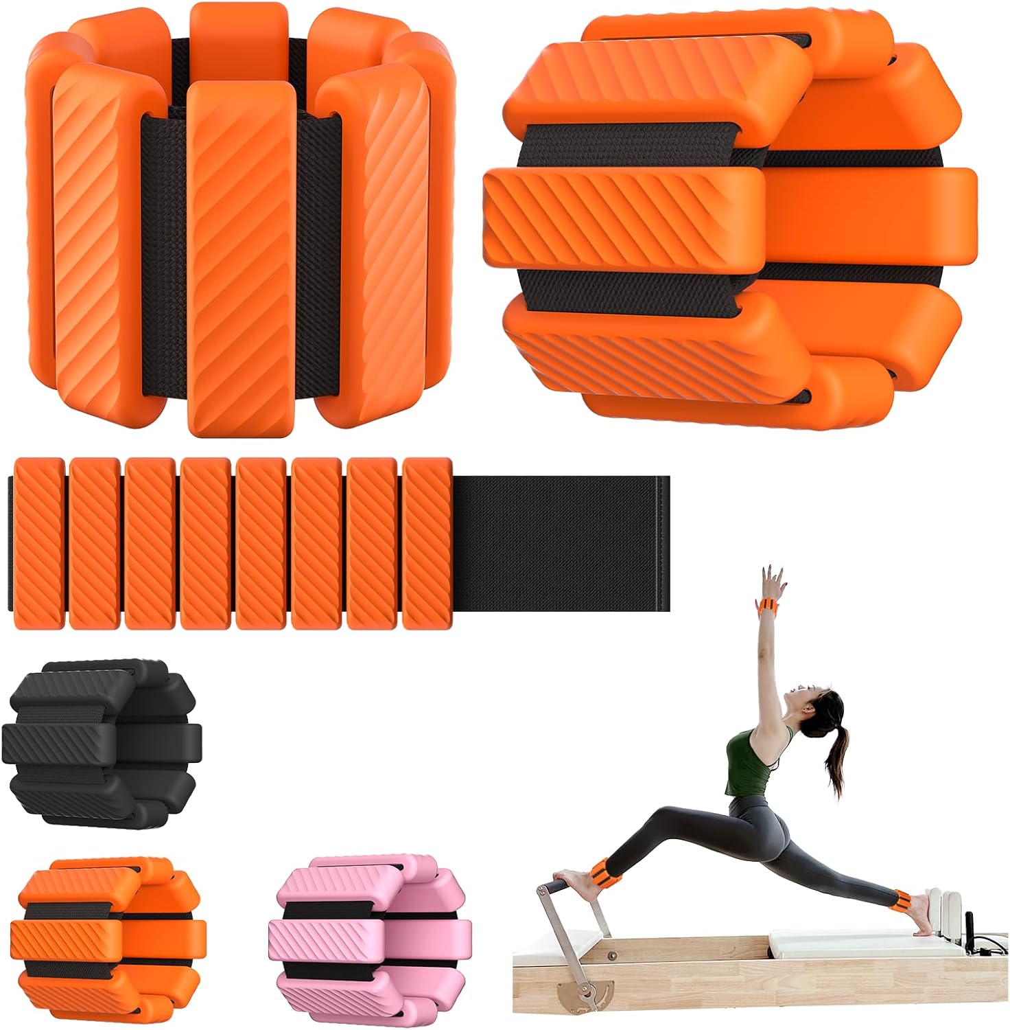 Pilates Wrist and Ankle Weights for Women, Adjustable 2 lbs Weighted Bangles for Men 1LB Each Arm Bands Foot Leg Weights for Walking Yoga Training Exercise Running Set of 2