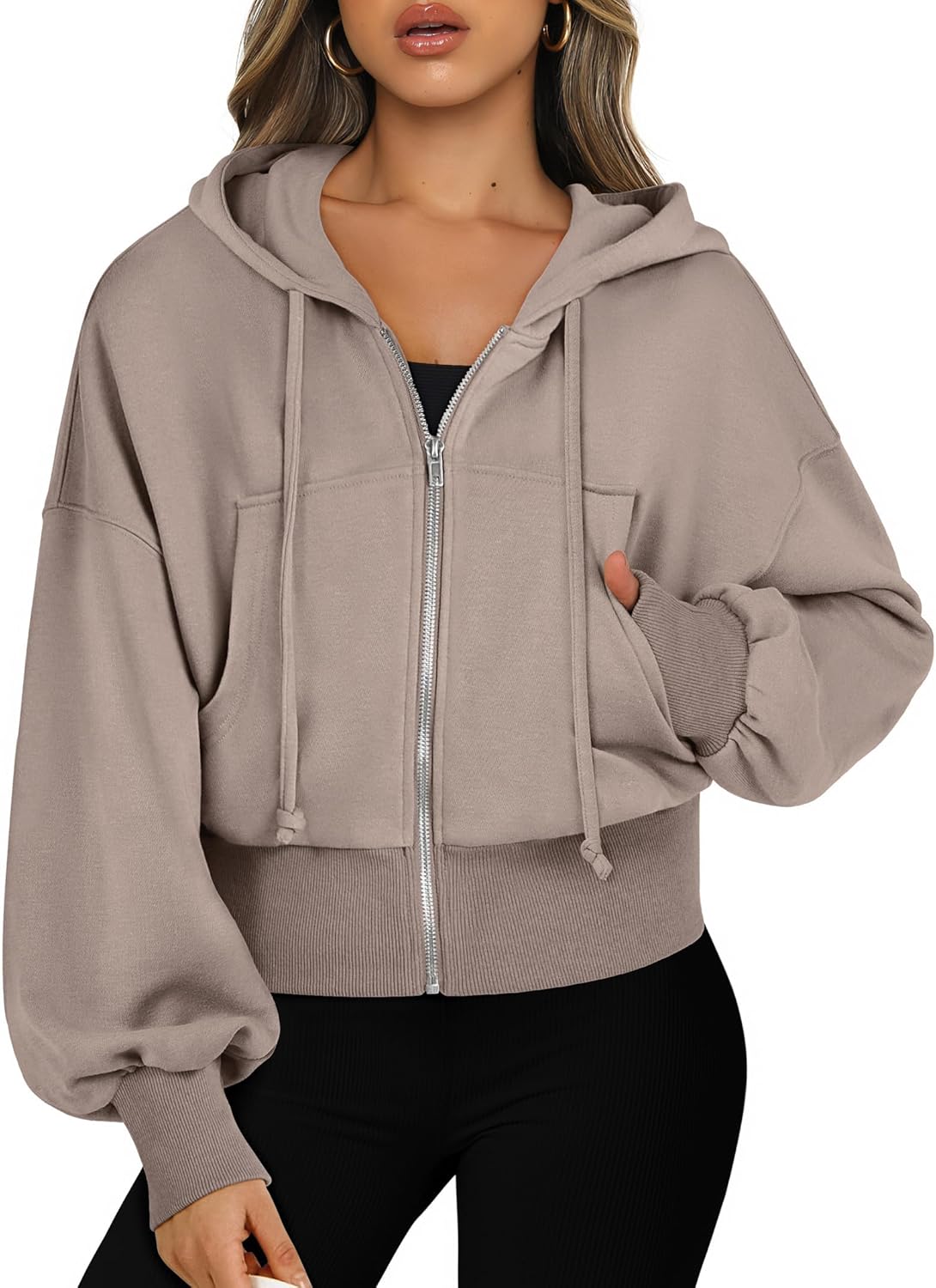 ANRABESS Womens Zip Up Hoodies Cropped Sweatshirts Casual Comfy Cute Zip Jackets Fashion Trendy Fall Outfits 2026 Y2K Clothes