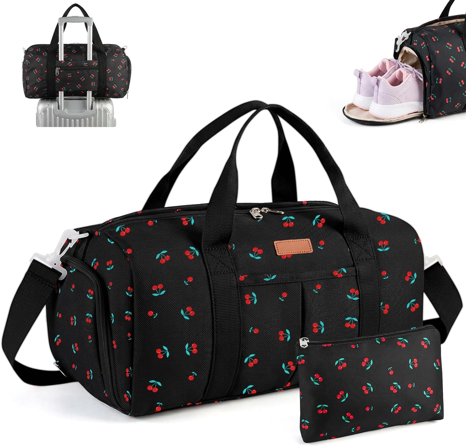 2PCS Gym bag for women, Duffle Bag with Wet Pocket & Shoe Compartment and item bag, Duffle Bag for Travel, Sports, Fitness & Workout