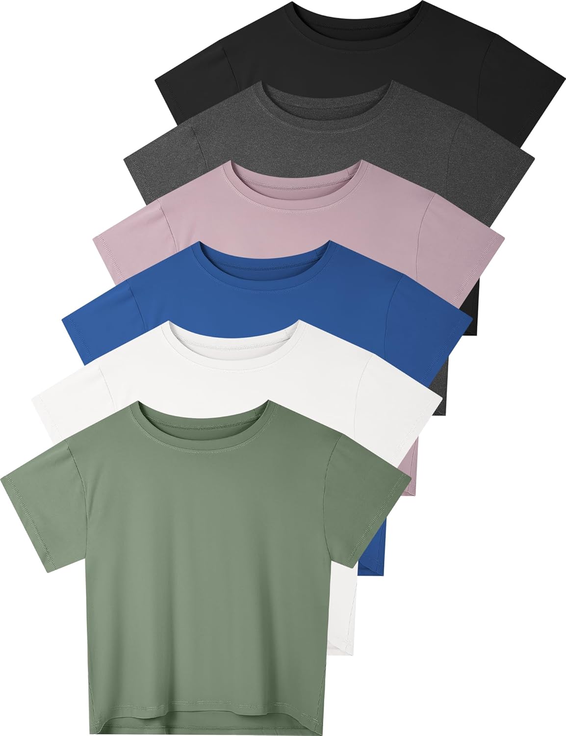 Dalavch 6 Pack Women’s Crop Top Short Sleeve Athletic Workout Yoga Running Gym Casual Tees T-Shirts Loose Fit