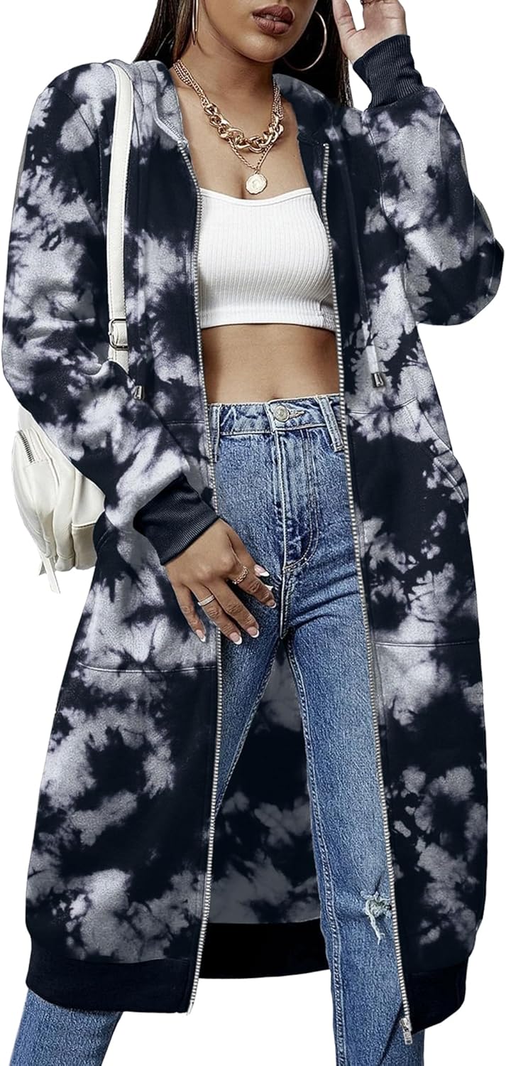 ELESOL Women Casual Zip up Fleece Hoodies Tunic Sweatshirt Long Hoodie Jacket S-XXXL