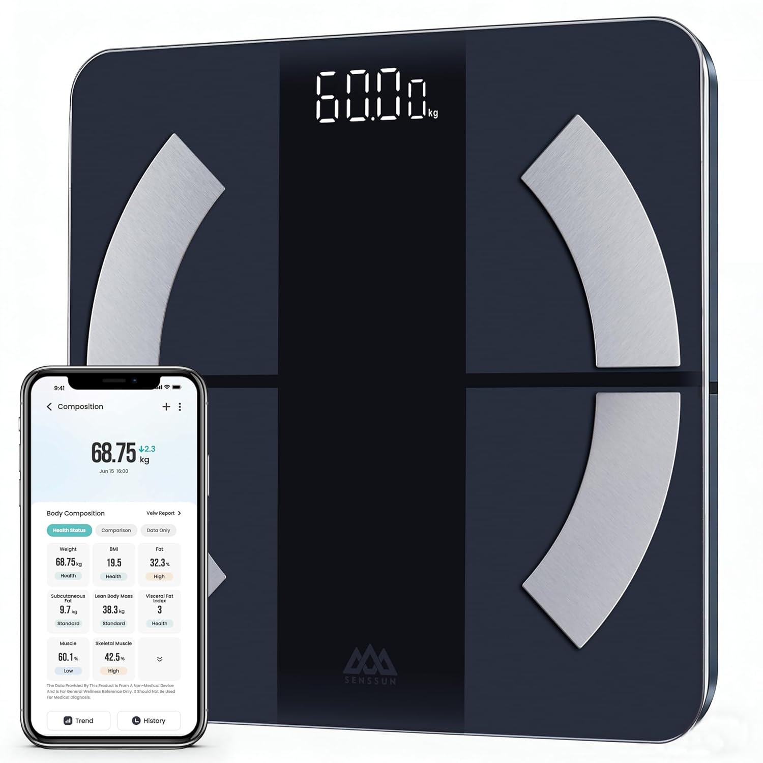 Smart Scale for Body Weight and Fat Percentage, High Accuracy Digital Bathroom Scale with Backlit Display for BMI Heart Rate 20 Body Composition Analyzer Sync with Fitness App 400lb