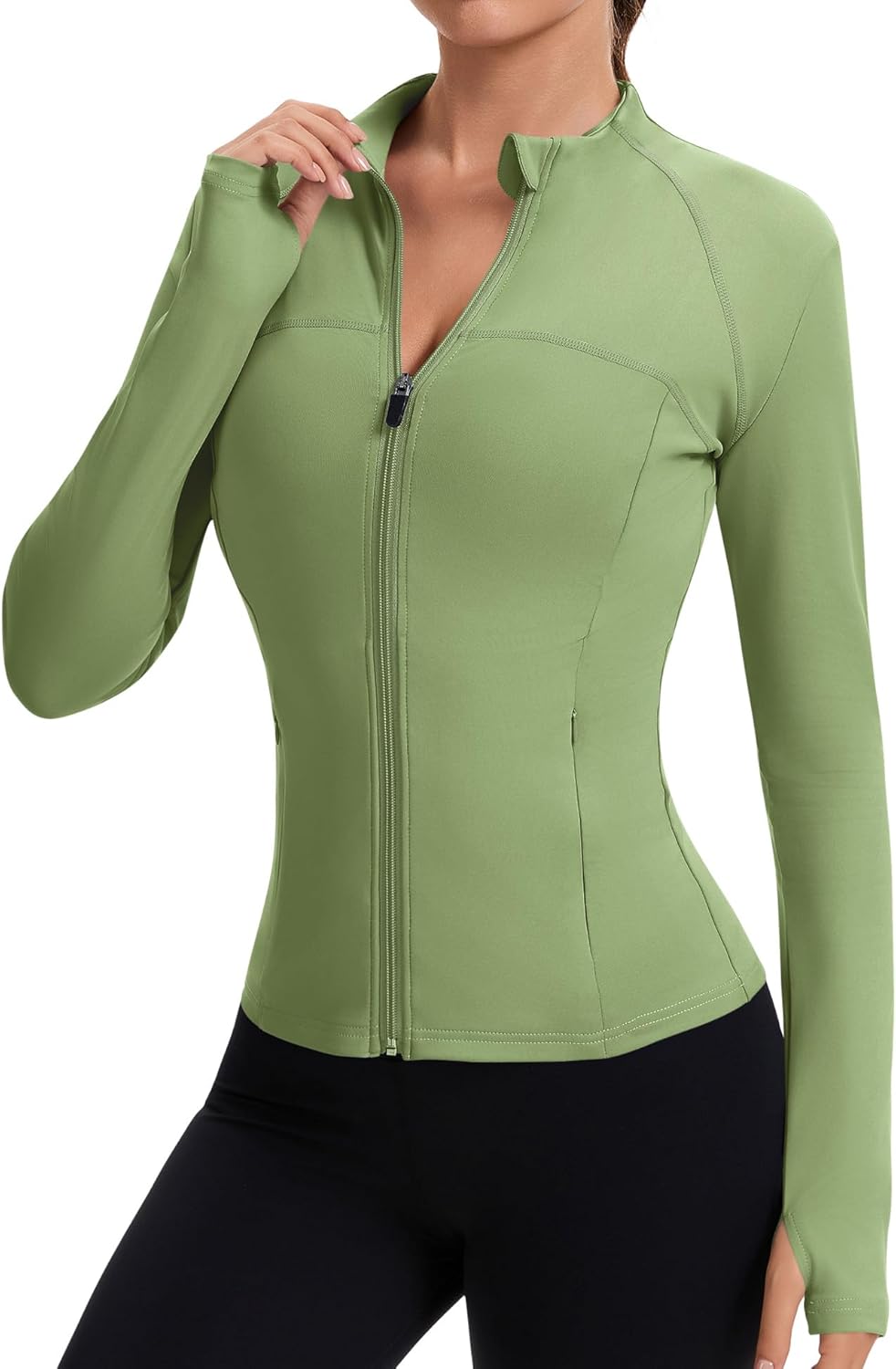 Rapbin Women’s Full Zip Workout jackets Runing Slim Fit Athletic Tops With Thumb Holes
