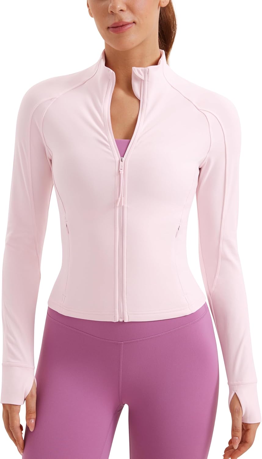 CRZ YOGA Butterluxe Waist Length Jackets for Women – Full Zip Athletic Track Tops with Thumb Holes Pockets