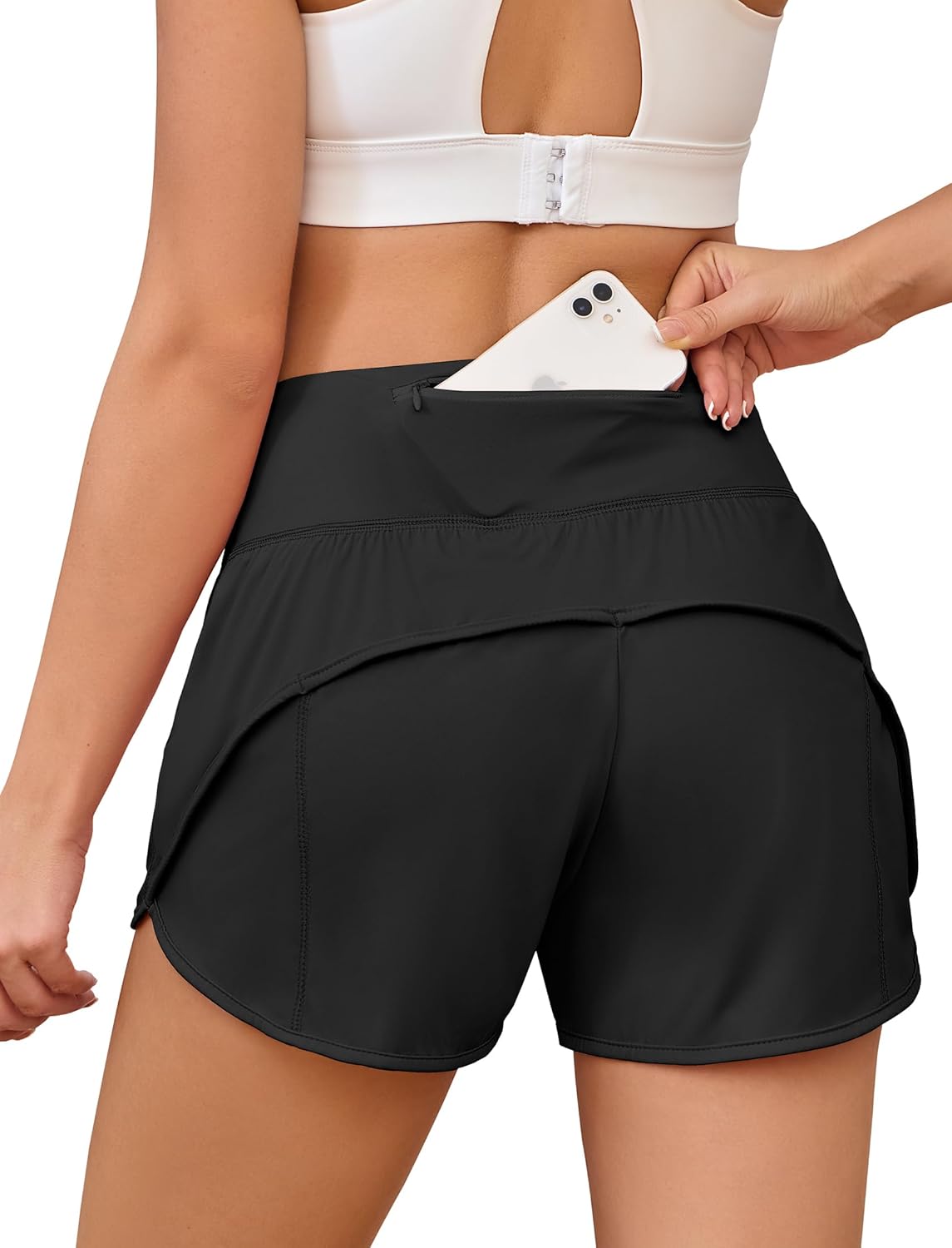 Womens Athletic Running Shorts with Liner – Quick Dry Gym Workout Shorts,Zipper Pocket