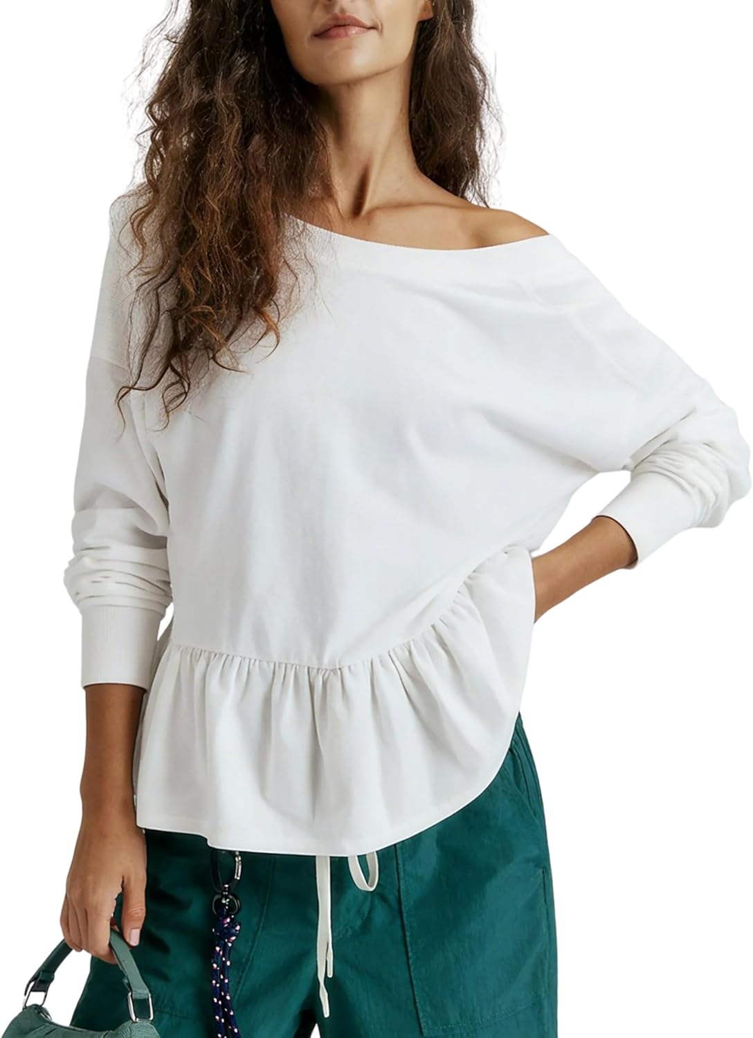 QIBABU Womens Open Back Workout Shirts Long Sleeve Peplum Top Lightweight Yoga Tunic Blouse Y2k Oversized Sweatshirts