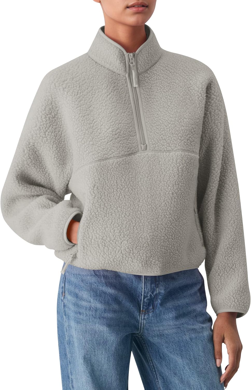 Gacaky Womens Fleece Jacket Winter Half Zip Long Sleeve Coat Fall Cropped Warm Fuzzy Outerwear 2025 Trendy Outfits