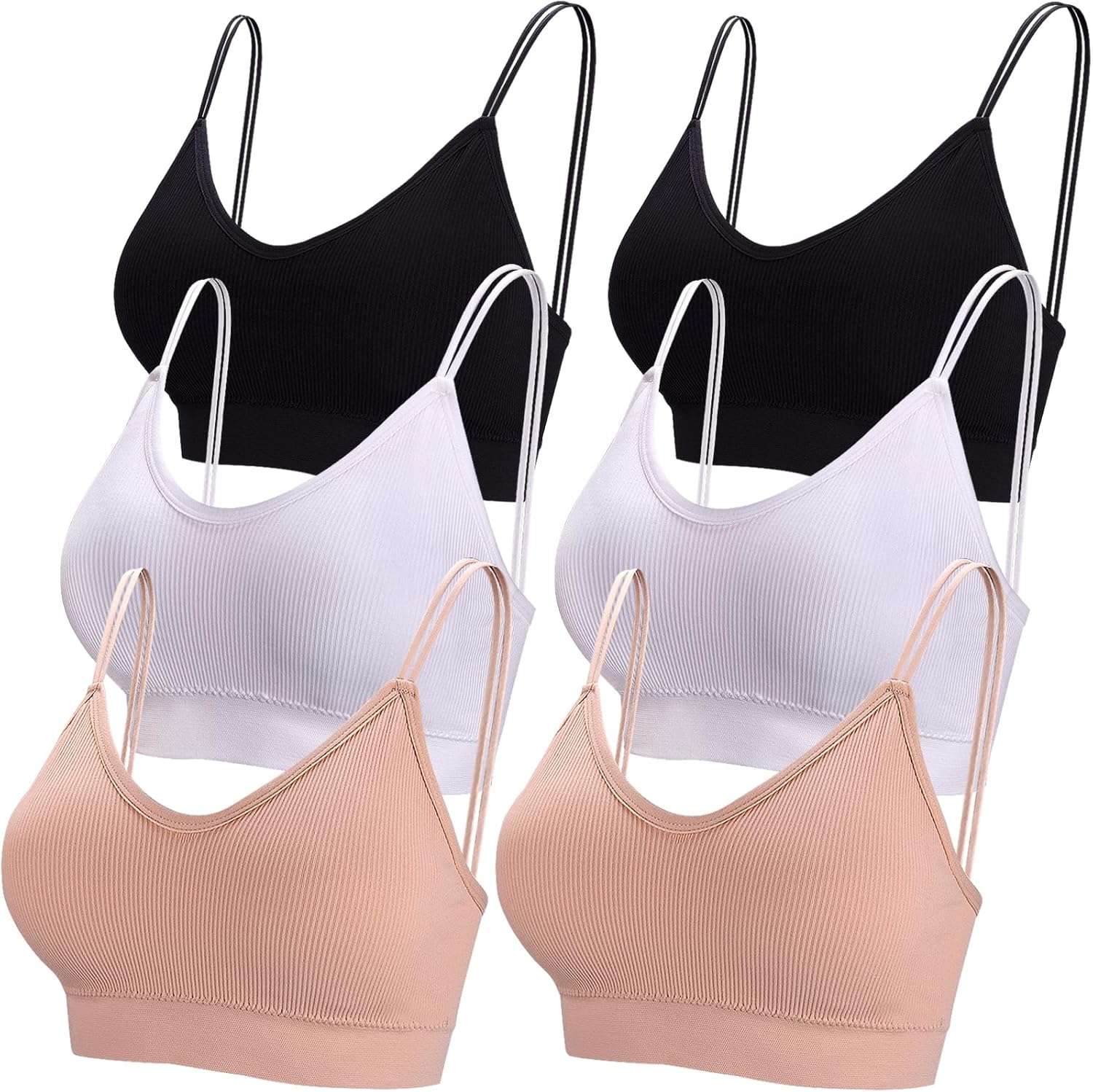BQTQ 6 Pcs V Neck Bralettes for Women Padded Bralette with Straps Seamless Bra