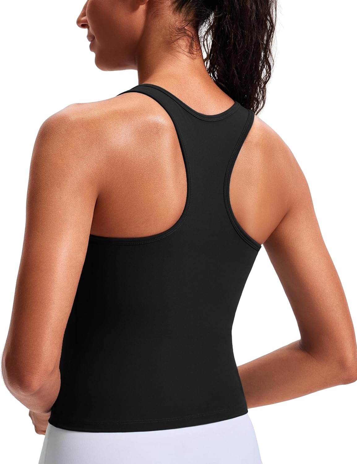 Smooth Workout Tops for Women Yoga Racerback Longline Padded Workout Tank Tops with Built in Bra