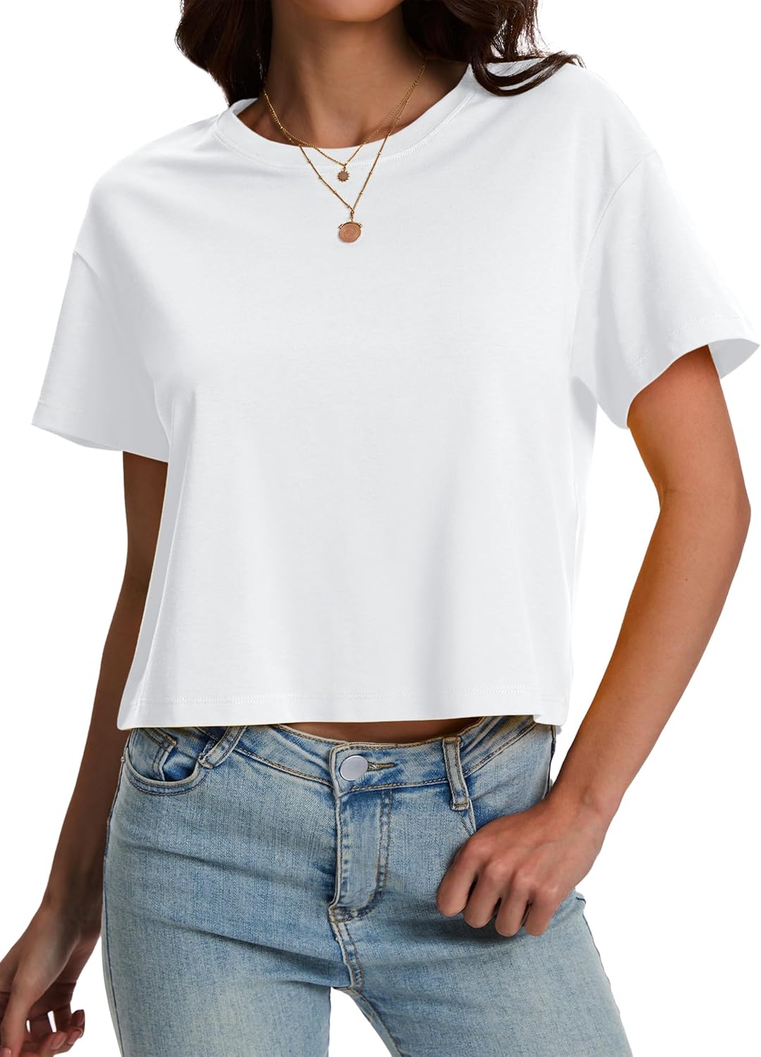 SMENG Women’s Workout Crop Tops UPF50+ Cotton Soft Breathable Tshirt Loose Short Sleeve Yoga Athletic Shirt