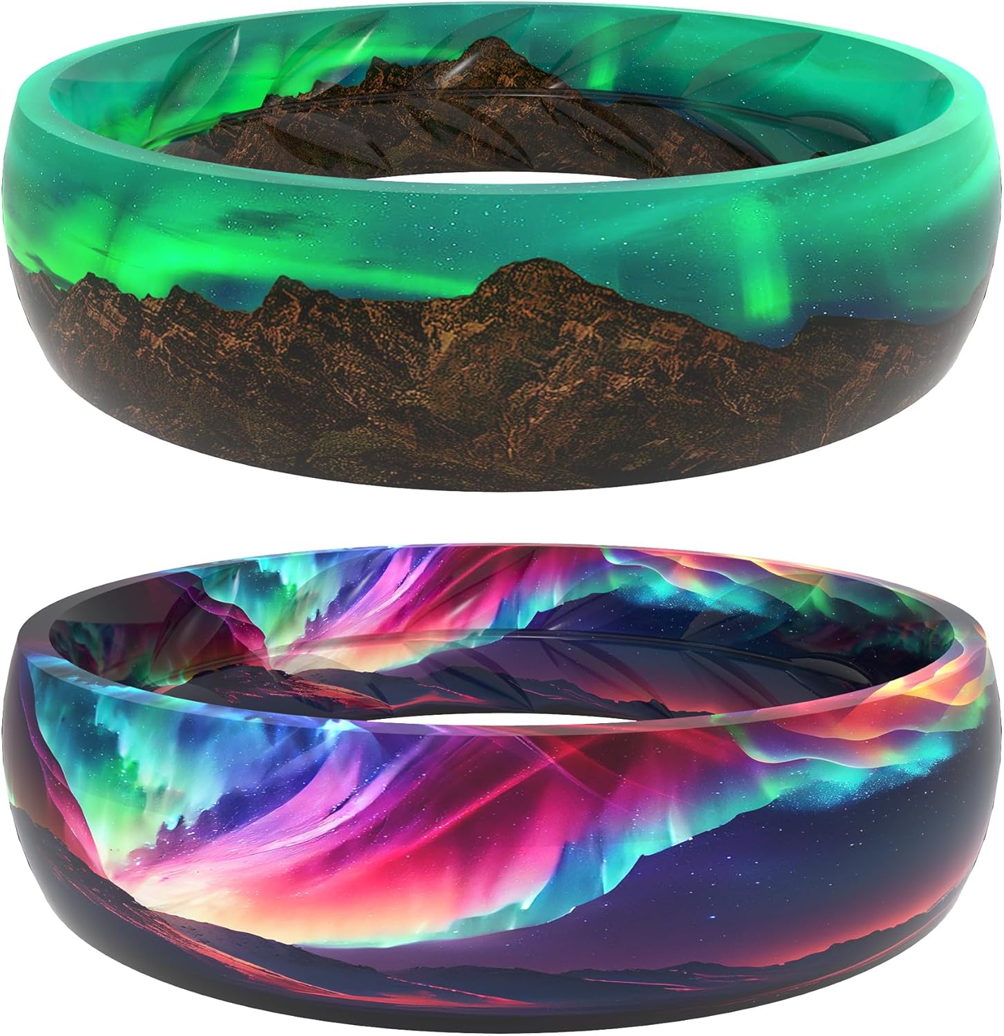 Zollen Silicone Wedding Rings for Women 2 Packs ，Breathable Printed Design with Leaves，Unique Design, Comfort Fit Ring