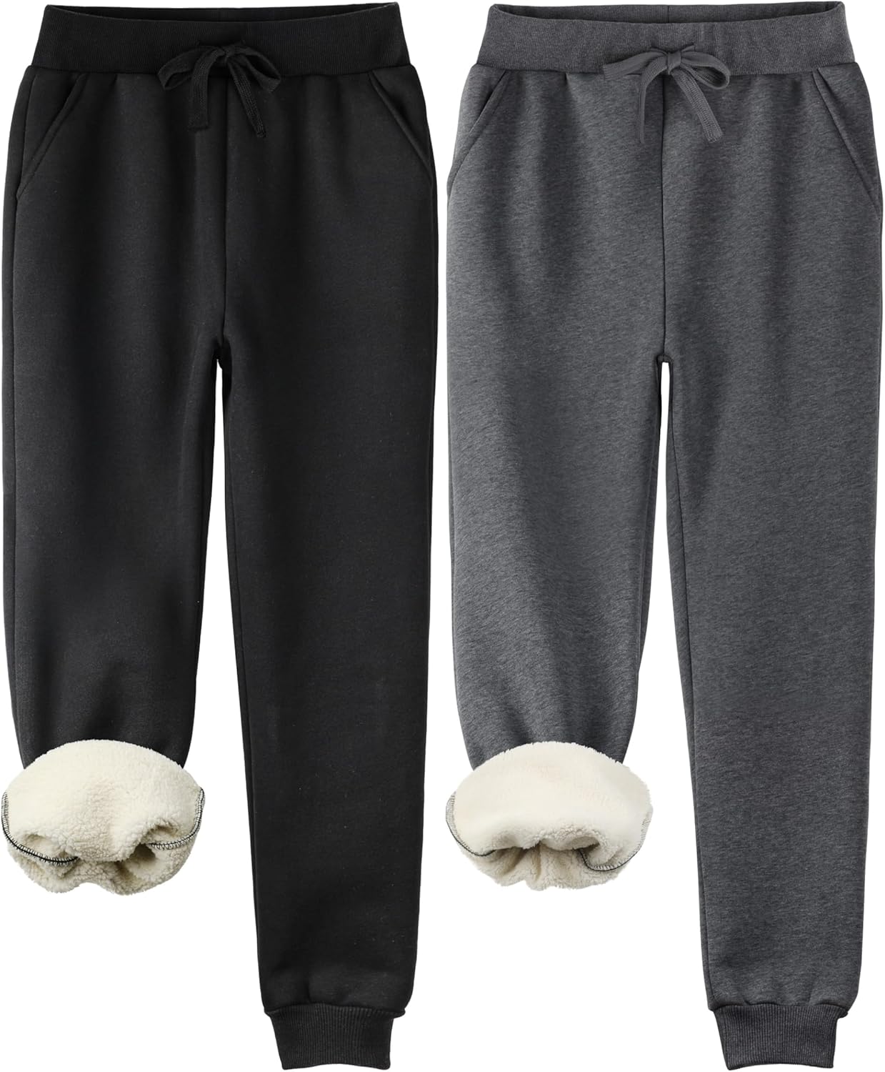 2 Pack Fleece Lined Sweatpants Women, Sherpa Lined Joggers Women Pants with Pockets Winter Warm Athletic Sweatpants