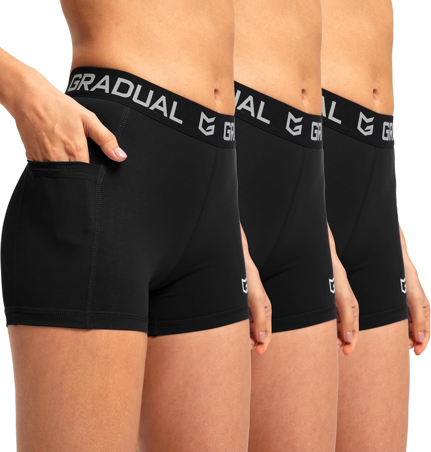 G Gradual Women’s Spandex Compression Volleyball Shorts 3″ /7″ Workout Pro Shorts for Women