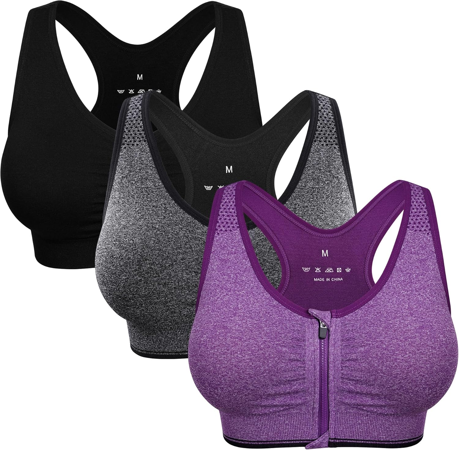 Women’s Zip Front Sports Bra Wireless Post-Surgery Bra Active Yoga Sports Bras