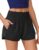 PINSPARK Running Shorts for Women Quick Dry High Waisted Athletic Short 2 in 1 Workout Gym Shorts with Zipper Pockets