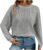 Womens Waffle Knit Tops Oversized Long Sleeve Crewneck Shirts Fall Winter Business Casual Blouses Basic Shirts