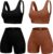4 Piece Workout Sets for Women Seamless Ribbed High Waist Yoga shorts with Sports Bra Outfits